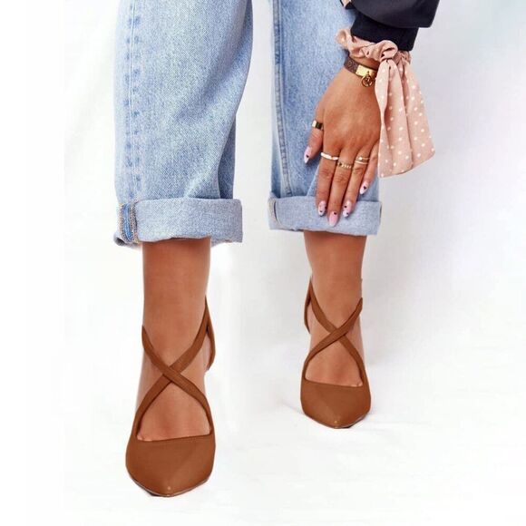 Minshluu Womens High Heels Pointed Toe Pumps Crossed Strap D'orsay Zip Up Stile - Picture 6 of 6